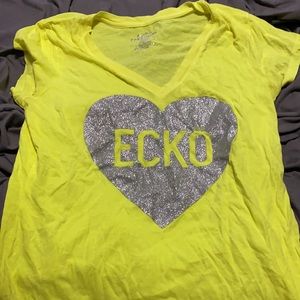 Ecko glitter shirt heart v-neck neon yellow Sz large